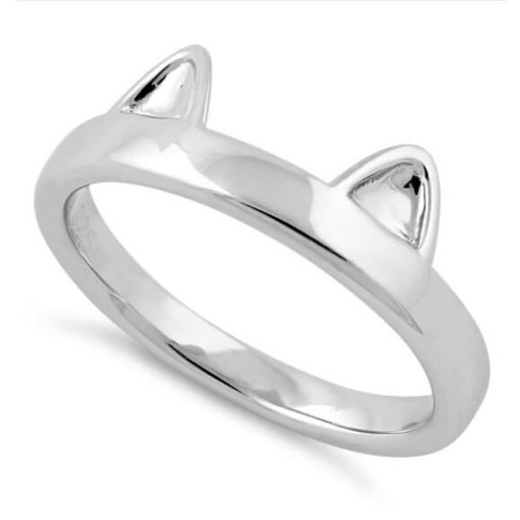 Cat Ears Solid Sterling Silver Ring Band - Picture 1 of 5